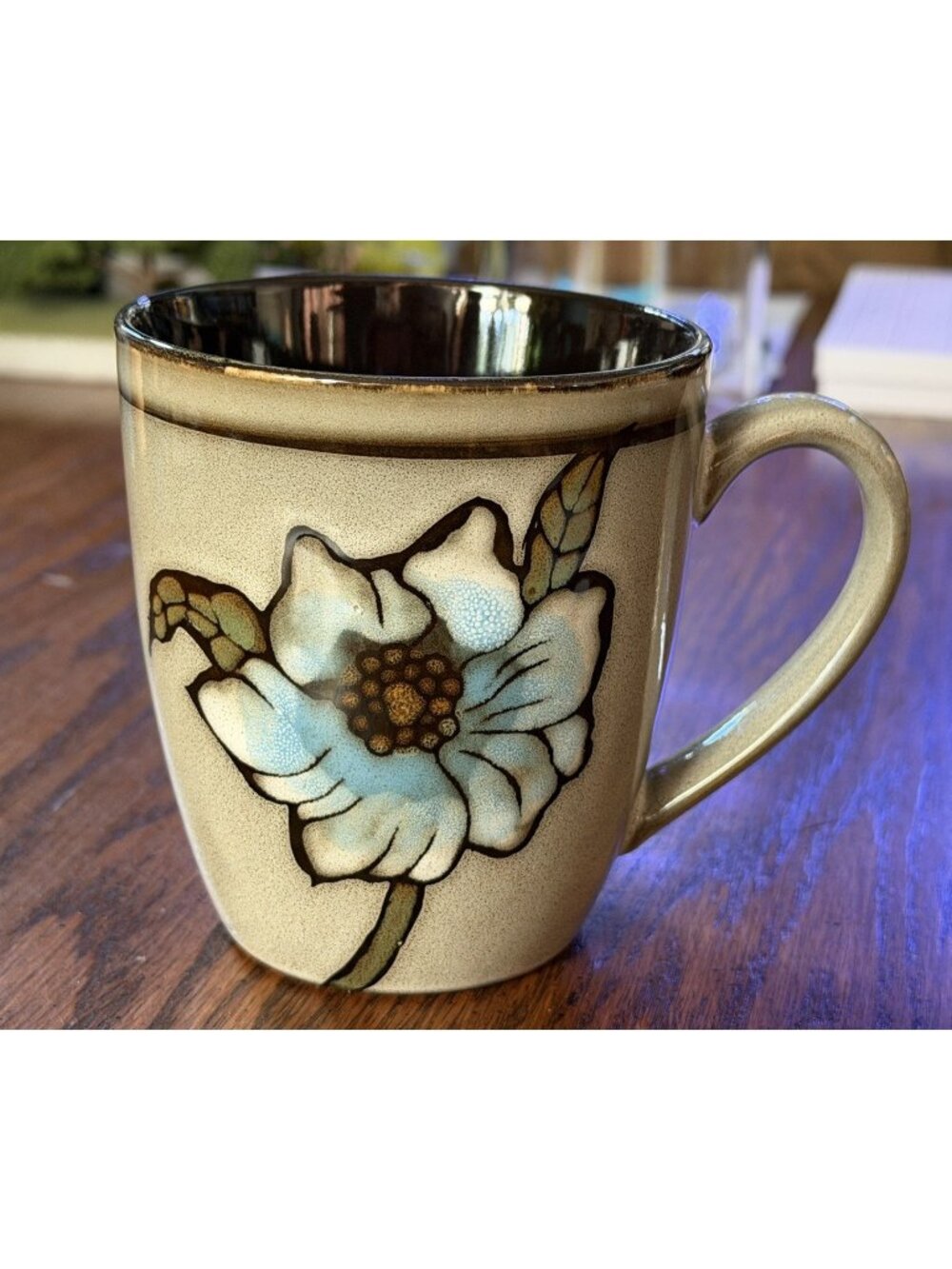 Pfaltzgraff Everyday Harker 10 oz. Stoneware Coffee Mug Cup Brown Gray Blue